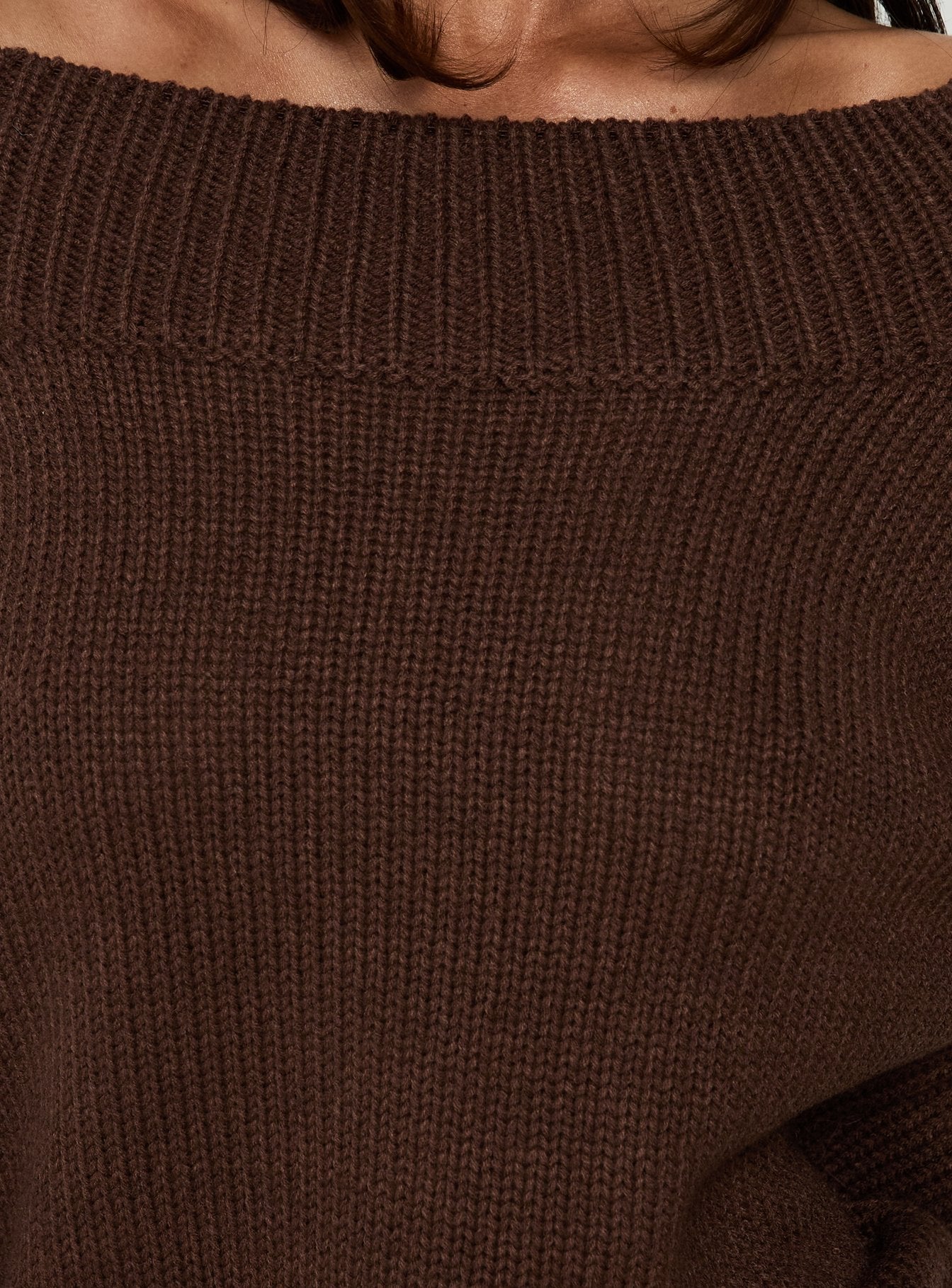 Always Be There Off Shoulder Knit Jumper Brown