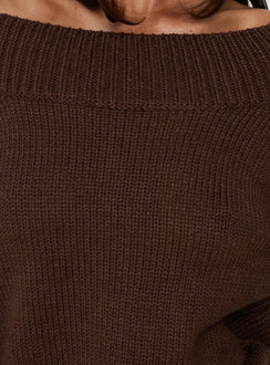 Always Be There Off Shoulder Knit Jumper Brown