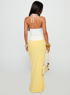 back view of model wearing Princess Polly Jodie Maxi Skirt Lemon Yellow Maxi Skirts Skirts 