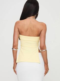 back view of model wearing Princess Polly Laurenita Longline Tube Top Yellow Sleeveless Sweetheart 