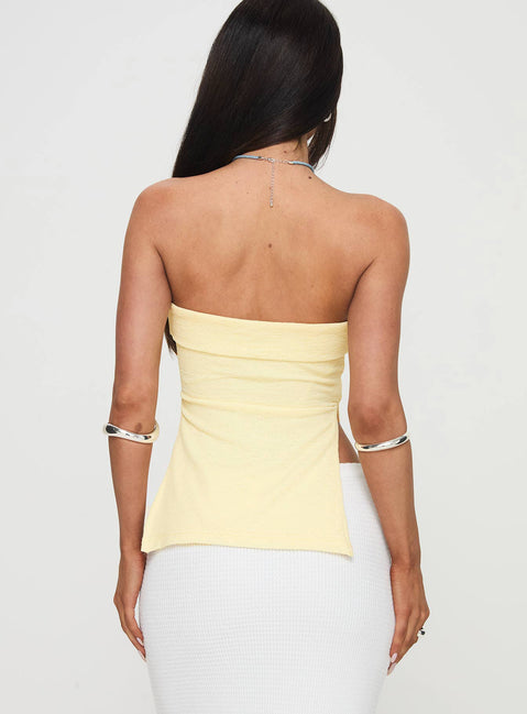 back view of model wearing Princess Polly Laurenita Longline Tube Top Yellow Sleeveless Sweetheart 