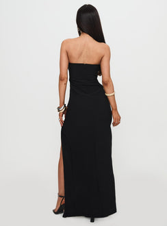 back view of model wearing Princess Polly Reckless Abandon Strapless Maxi Dress Black Straight Neck 
