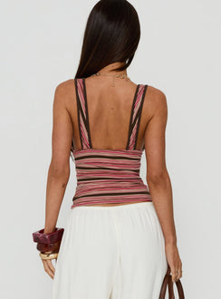 Alyza V Neck Tank Brown / Red Stripe