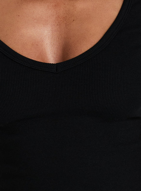 Baseline Rib V Neck 3/4 Sleeve Top Black