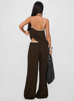 Nolei Contrast Pant Set Chocolate / White