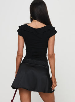 back view of model wearing Princess Polly For Me Mini Skirt Black Mini Skirts 