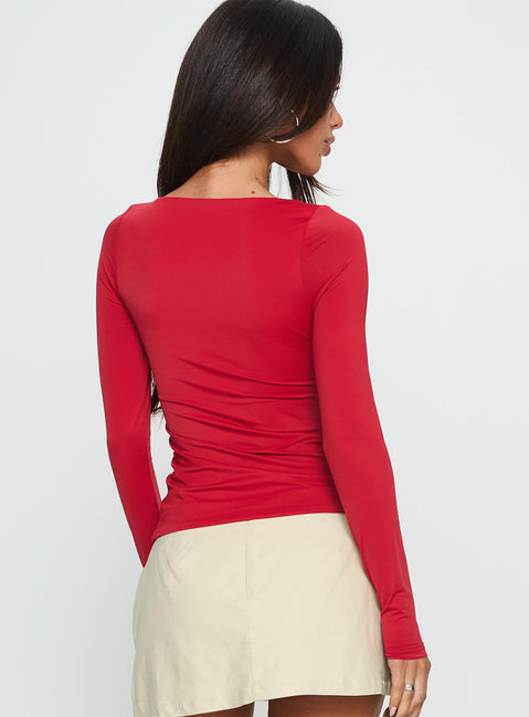 West Wing Long Sleeve Twist Bust Top Red