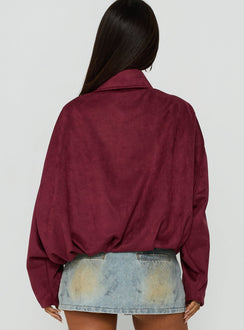 Enlightened Faux Suede Bomber Jacket Burgundy