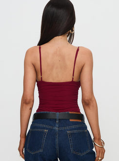 back view of model wearing Princess Polly Merril Bodysuit Maroon Sleeveless 