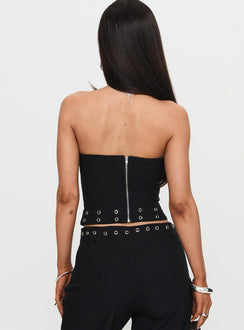 back view of model wearing Princess Polly Passionette Strapless Top Black Sleeveless straight 