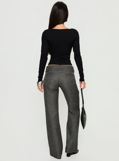 back view of model wearing Princess Polly Karola Asymmetrical Buckle Pants Grey Mid Rise Pants 