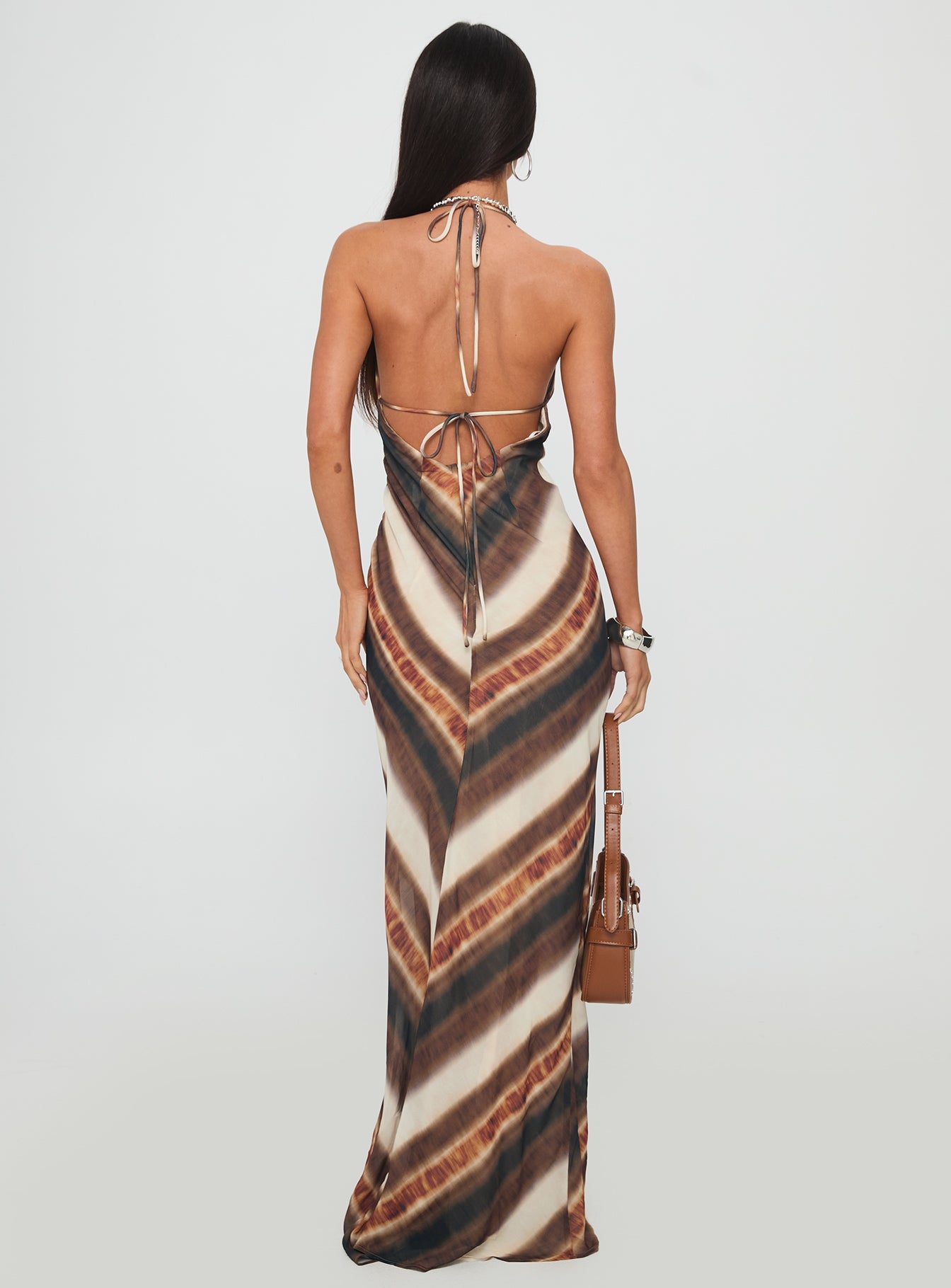 Esmira Halter Maxi Dress Brown Stripe