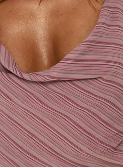 Geovana Plunge Neck Top Pink Stripe