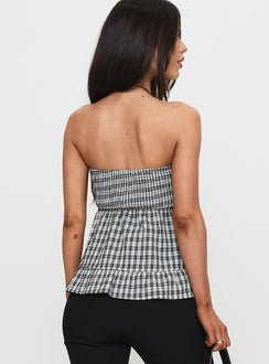 Hestia Strapless Frill Top Black Check