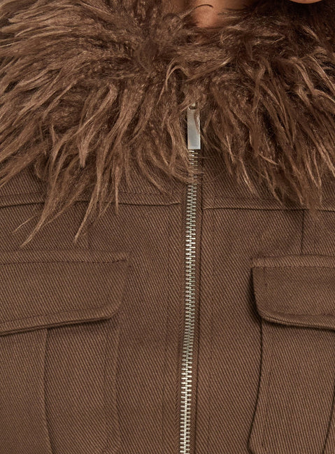 Nindie Faux Fur Contrast Jacket Chocolate