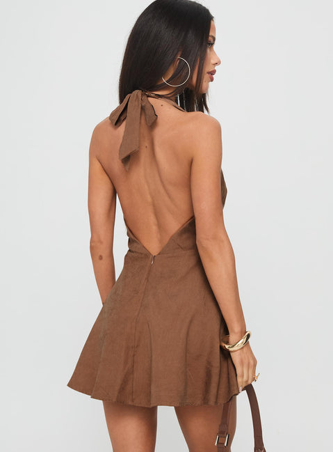 Head Turner Halter Playsuit Brown