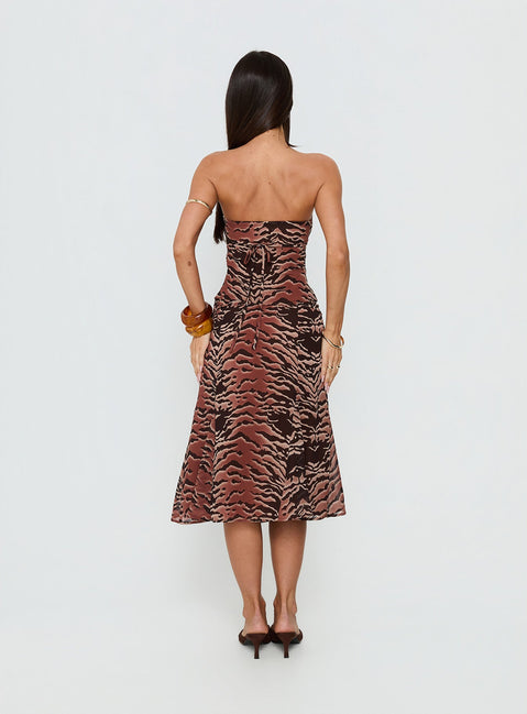 back view of model wearing Princess Polly Tipsy Midi Skirt Animal Multi 