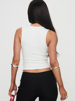 back view of model wearing Princess Polly Yulkie Top White Sleeveless Crew Neck 
