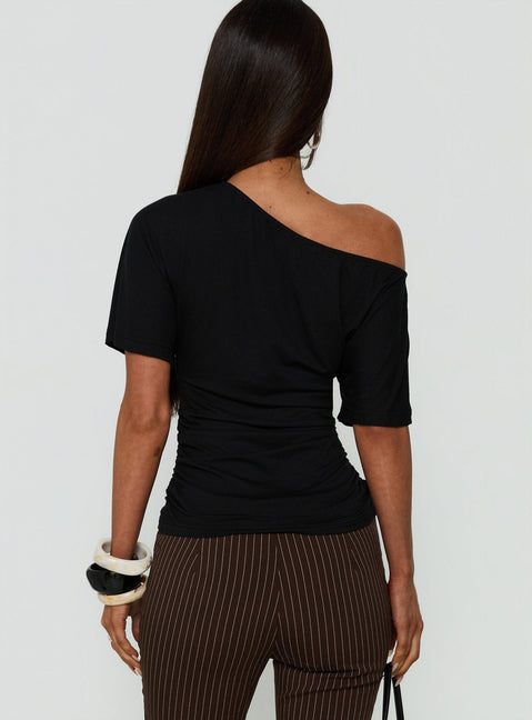 Luckiest Girl Off Shoulder Cinched Top Black
