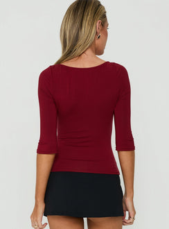 Dive Deep 3/4 Sleeve Gathered Bust Top Red