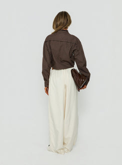 Presenting the Bungala Oversized Relaxed Pants Ivory womens-regular-pants in high-rise wide-leg fit back view of model wearing Princess Polly