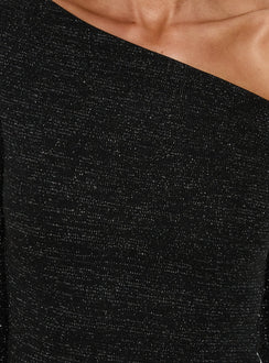 Adrietta Long Sleeve Off Shoulder Mini Dress Black Shimmer