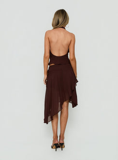 Evaleine Asymmetrical Chiffon Midi Skirt Chocolate