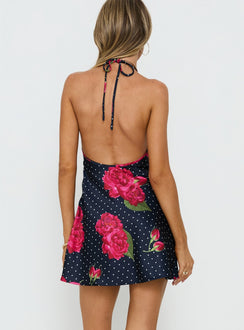 Avabelle Halter Mini Dress Black Floral