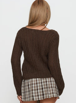 back view of model wearing Princess Polly Lenker Knit Sweater Brown Long 