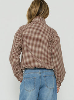 Khodana Funnel Neck Button Down Jacket Micro Brown Check