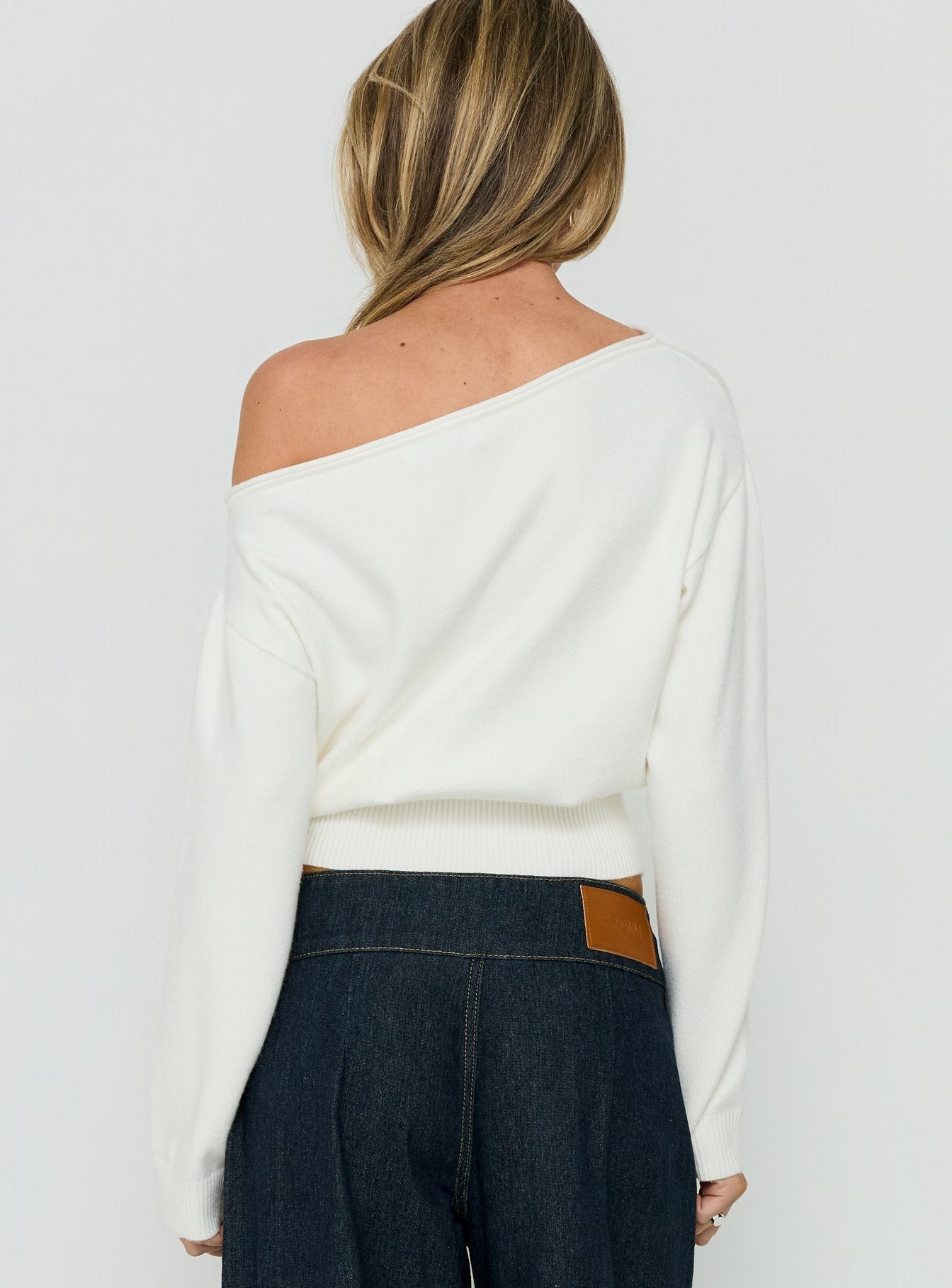 Zinia Off Shoulder Knit Sweater White