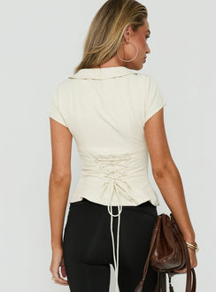Alexandrea Plunge Button Up Top Cream