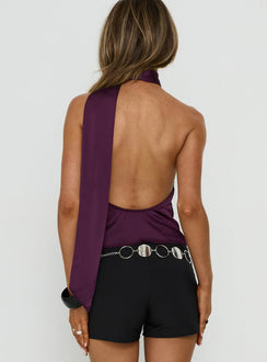 Sloanne Satin Scarf Top Eggplant