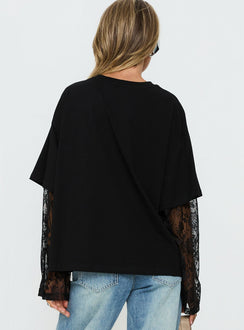 Valenciah Lace Layered Long Sleeve T-Shirt Black