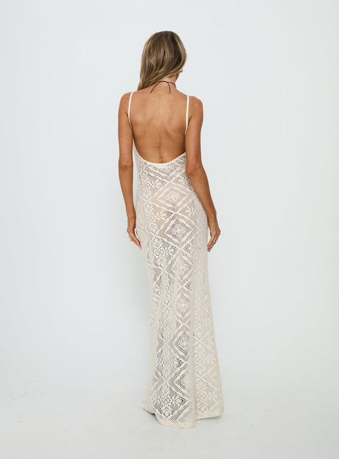 Eminent Crochet Low Back Maxi Dress Cream
