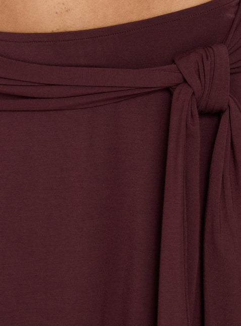 Soft Focus Tie Waist Midi Skirt Plum Noir