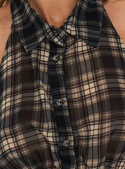Islaa Shirred Sleeveless Top Check