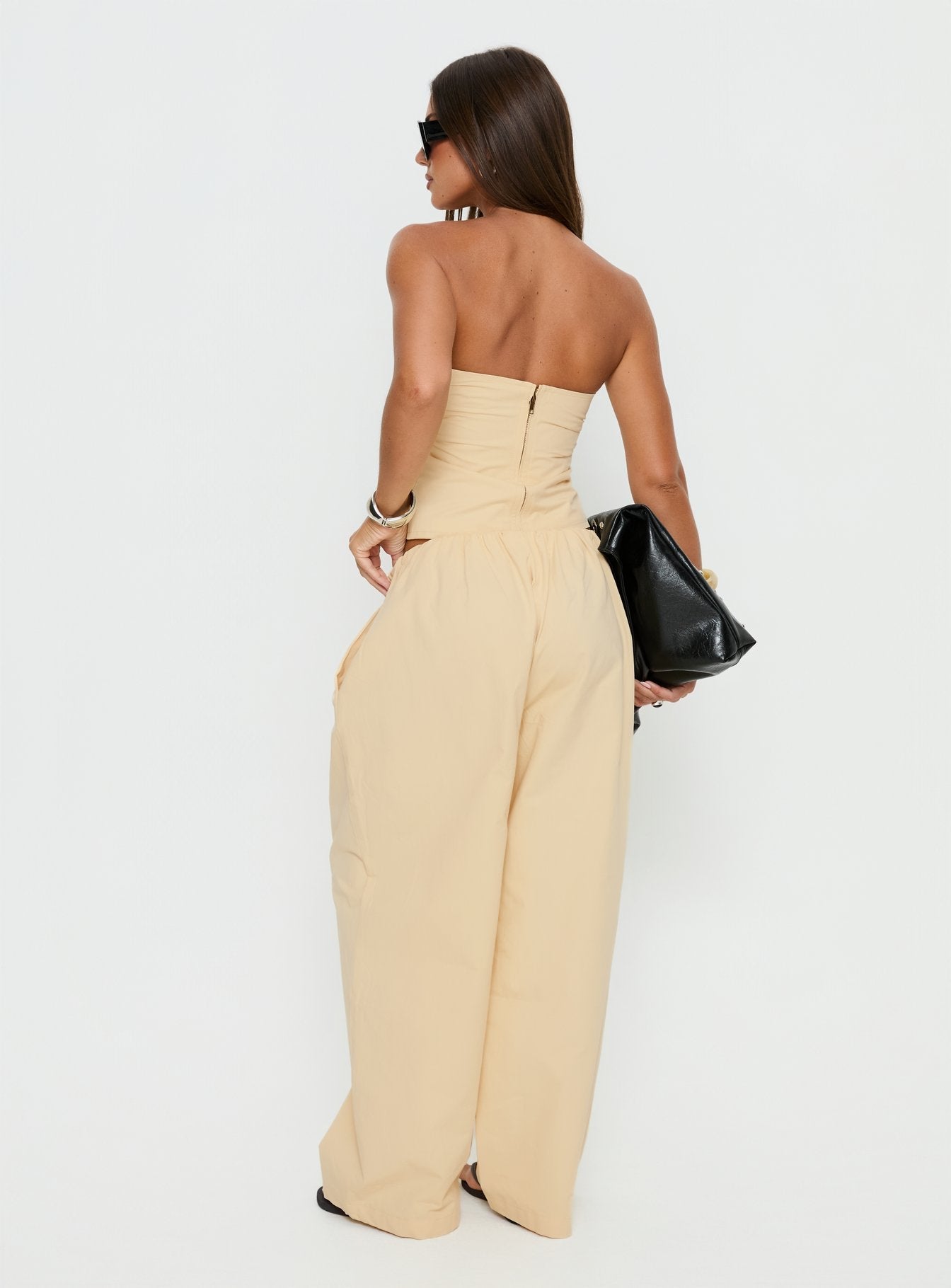 back view of model wearing Princess Polly Tidekiss Pants Lemontini Mid Rise Pants 