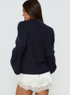 Alara Mock Neck Knit Sweater Navy