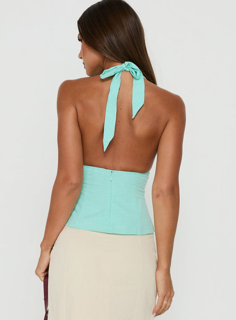 Claudiana Gathered Halter Top Turquoise