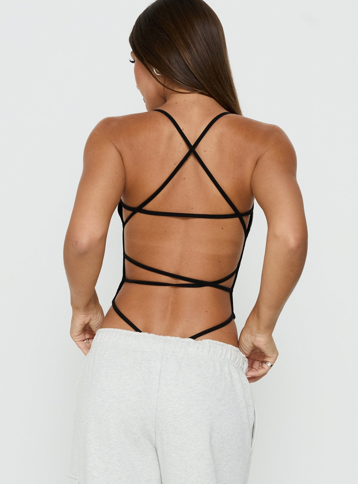 All Tied Up Bodysuit Black Sleeveless Bodysuit 