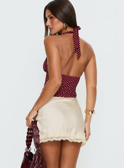 back view of model wearing Princess Polly Brandey Lace Mini Skirt Cream Mini Skirts 