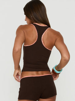 Lyndsie Rib Lace Racer Back Tank Brown / Coral