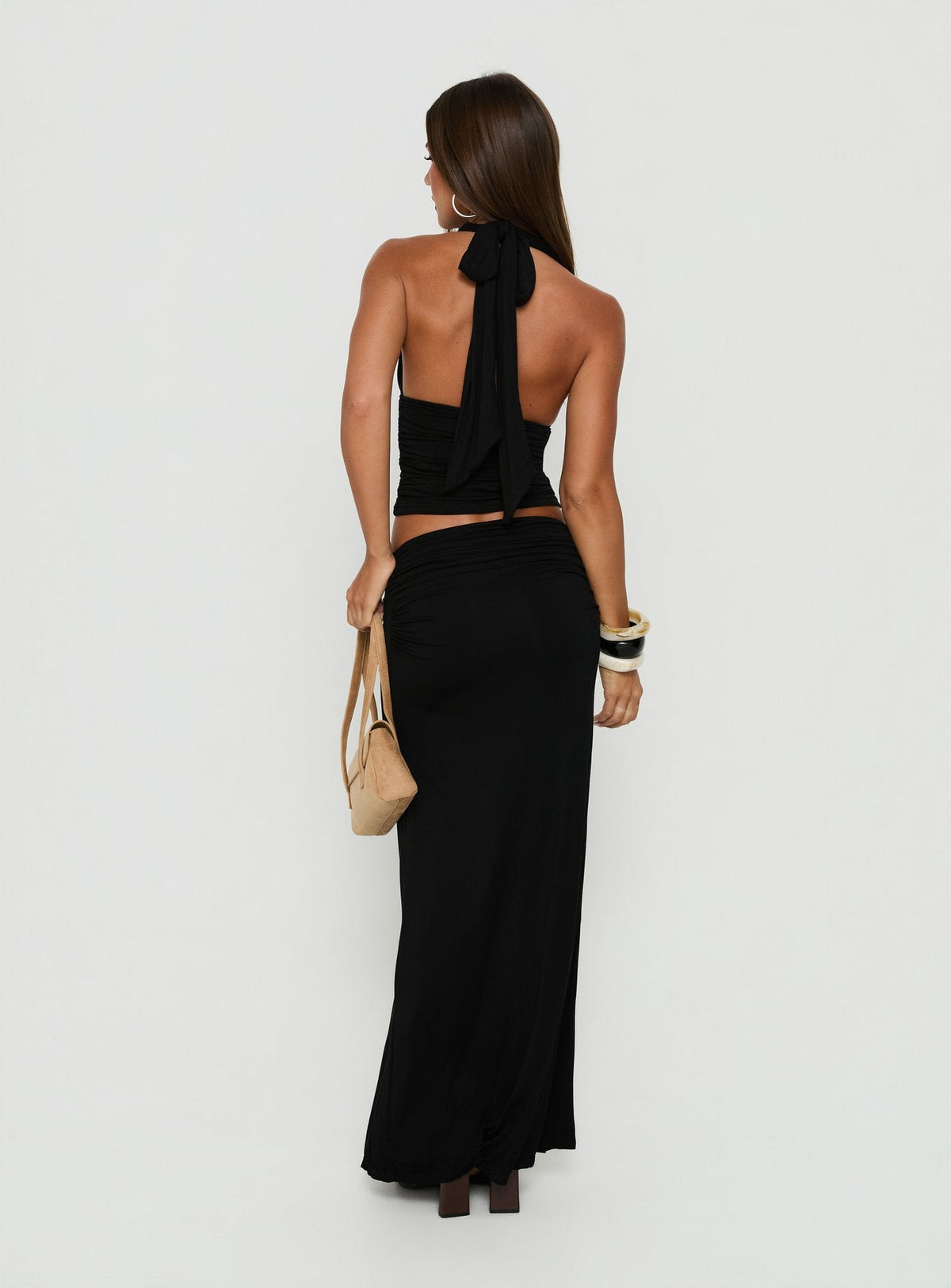 Keerah Ruched Maxi Skirt Black