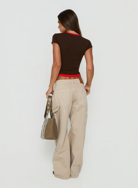 Mistree Mid Rise Baggy Cargo Jeans Taupe