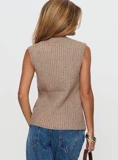 back view of model wearing Princess Polly Jessabell Rib Sleeveless Top Mocha Long 