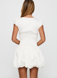 back view of model wearing Princess Polly Ladybug Mini Dress White High Neck Square Neck 