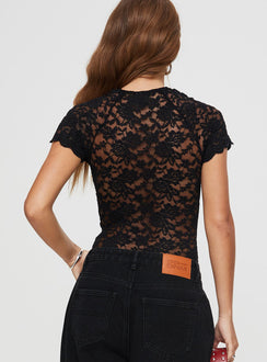 back view of model wearing Princess Polly Giallo Bodysuit Black Tall Sleeveless Sweetheart 