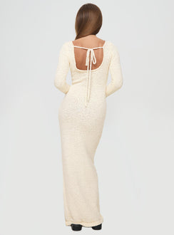 Long sleeve maxi dress Boucle material, low back, sheer knit, tie fastening at back&nbsp;