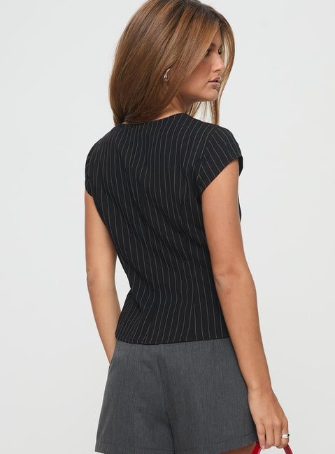 Top Vest style, pinstripe print, button fastening